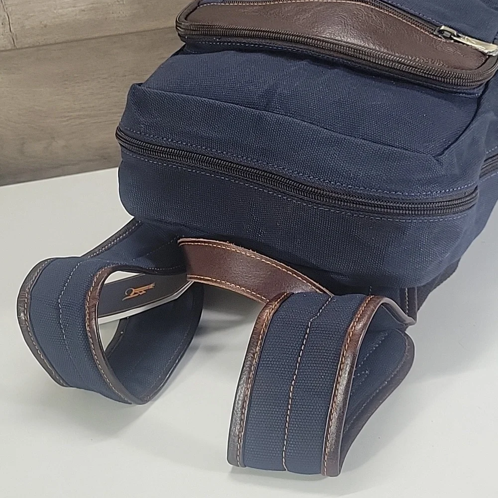 Men's Links & Kings Navy and Brown Canvas Leather Backpack New